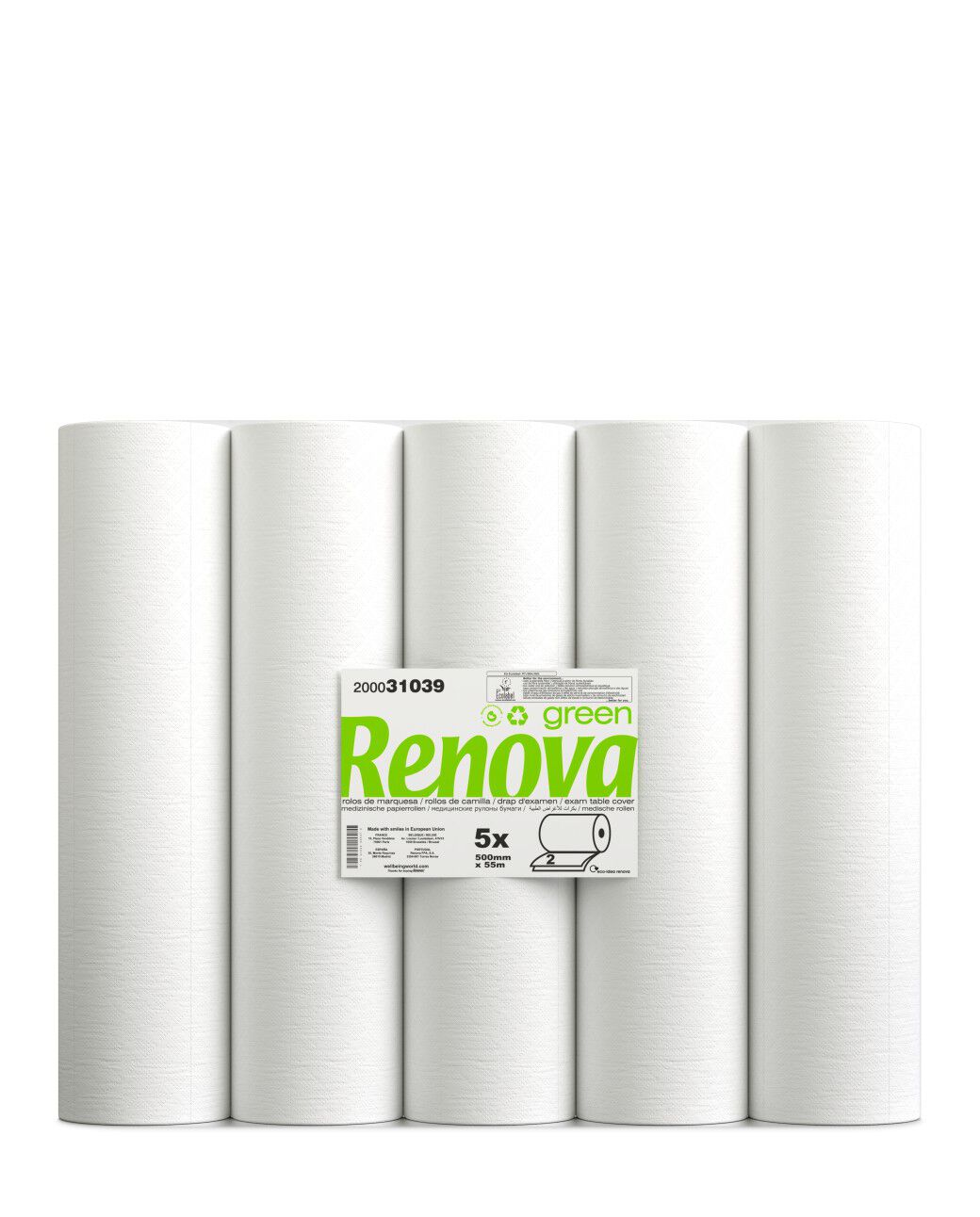 Renovagreen 5x55m 2P Treatment Table Paper Rolls